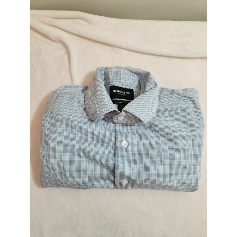 Bonobos Shirt Mens Small Short Blue Check Athletic Long Sleeve Business Preppy